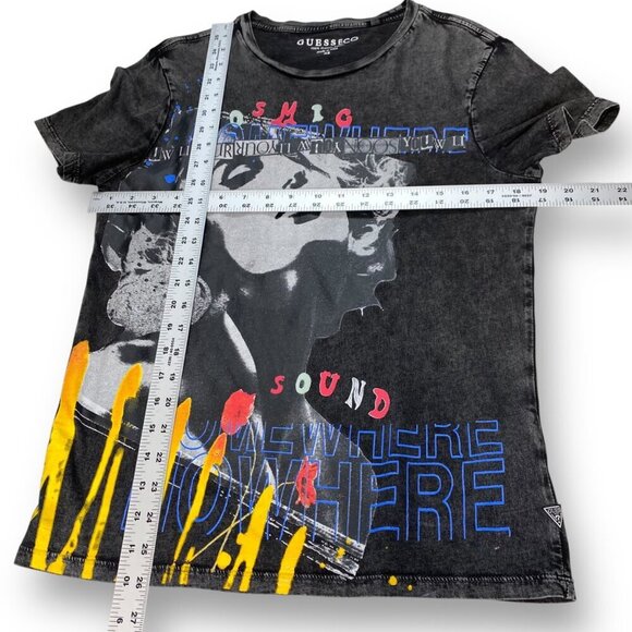 Guess Eco T-Shirt Mens Sz XS Black Cosmic Sounds Short Sleeve Graphic Print Tee - Picture 6 of 7